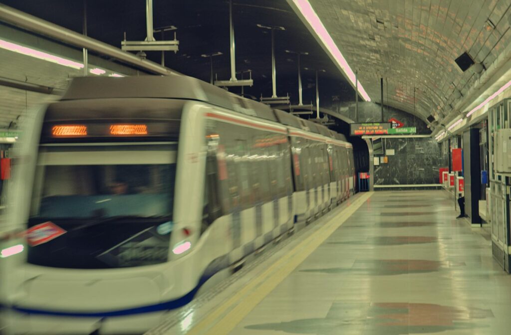train at subway station in madrid in spain