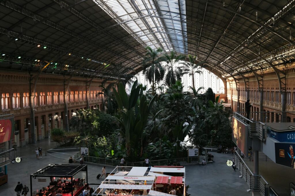 tropical garden inside railroad station