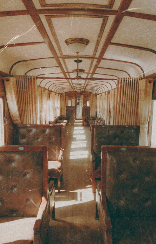 brown fabric bench inside room